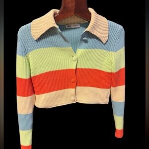 Zara Women's Striped Multicolor cotton knit Sweater size M like new